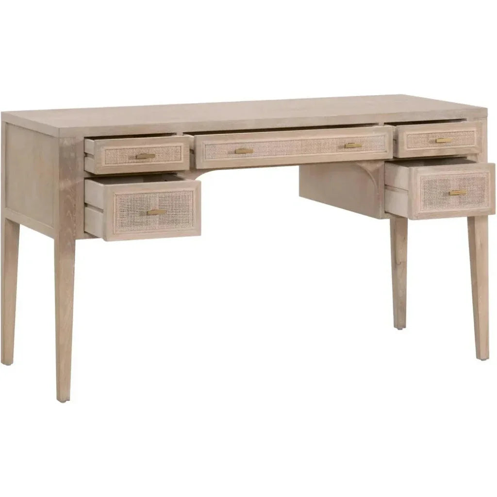 Cane Desk Smoke Gray Oak Wood and Cane-Home Office Desks-Essentials For Living-LOOMLAN