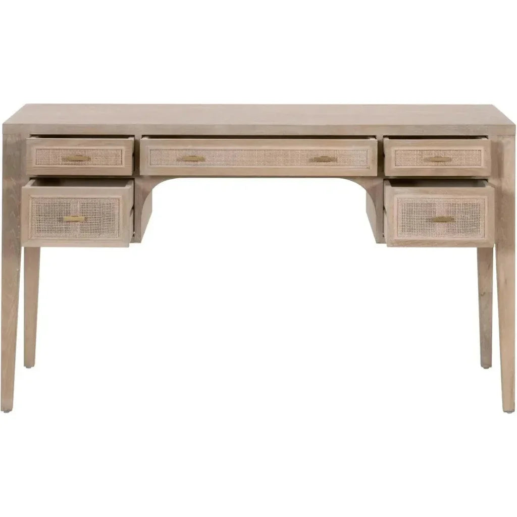 Cane Desk Smoke Gray Oak Wood and Cane-Home Office Desks-Essentials For Living-LOOMLAN