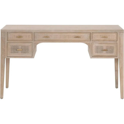 Cane Desk Smoke Gray Oak Wood and Cane-Home Office Desks-Essentials For Living-LOOMLAN