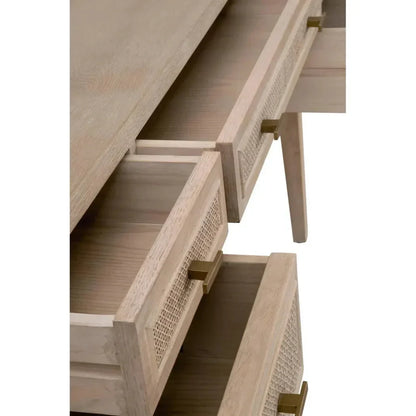 Cane Desk Smoke Gray Oak Wood and Cane-Home Office Desks-Essentials For Living-LOOMLAN