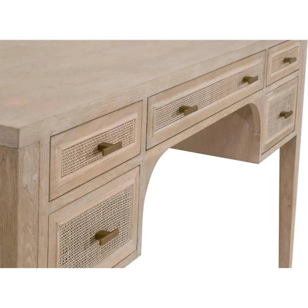 Cane Desk Smoke Gray Oak Wood and Cane-Home Office Desks-Essentials For Living-LOOMLAN