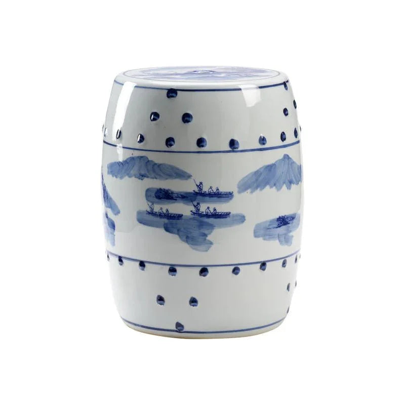 Canton White Porcelain Outdoor Garden Stool-Garden Stools-Chelsea House-LOOMLAN