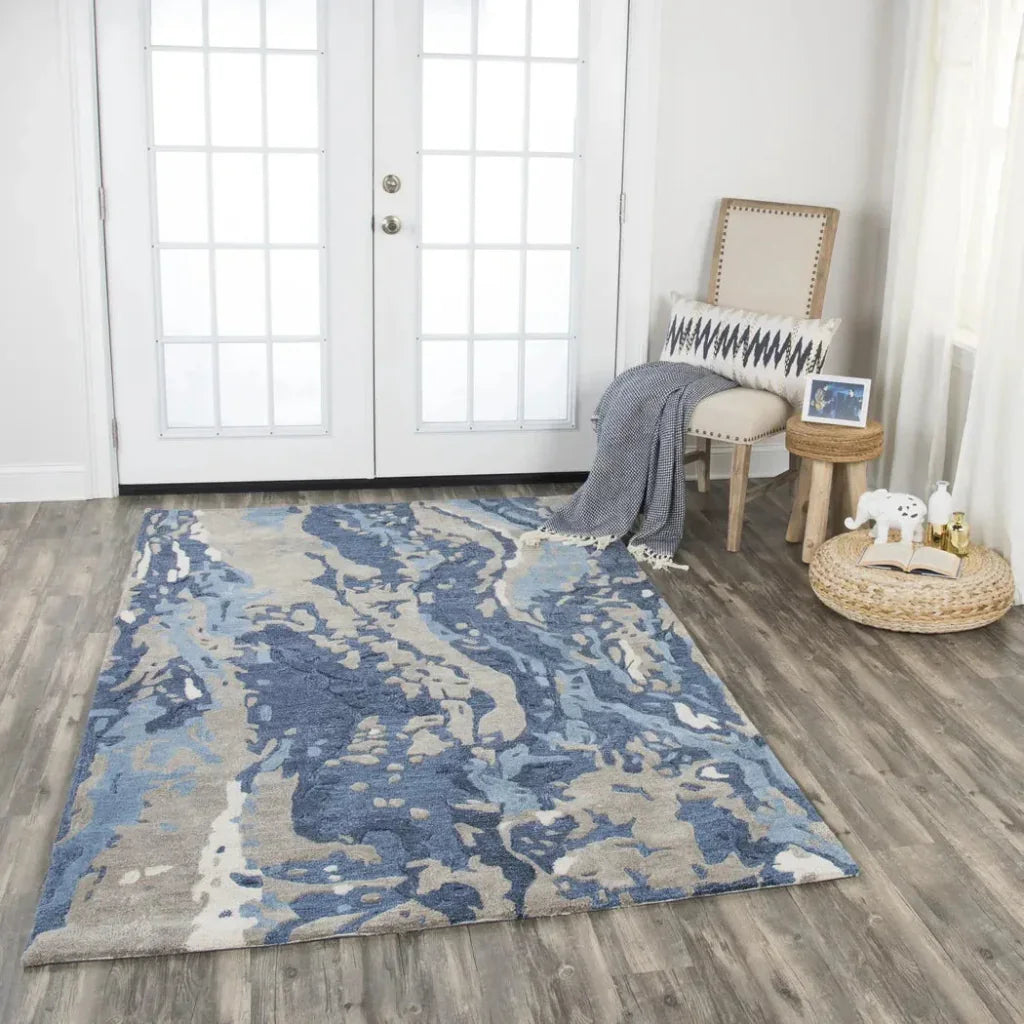 Canu Abstract Blue Large Area Rugs For Living Room - LOOMLAN - LOOMLAN - Area Rugs