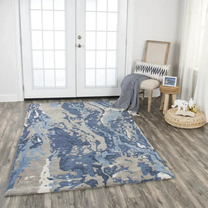 Canu Abstract Blue Large Area Rugs For Living Room - LOOMLAN - LOOMLAN - Area Rugs