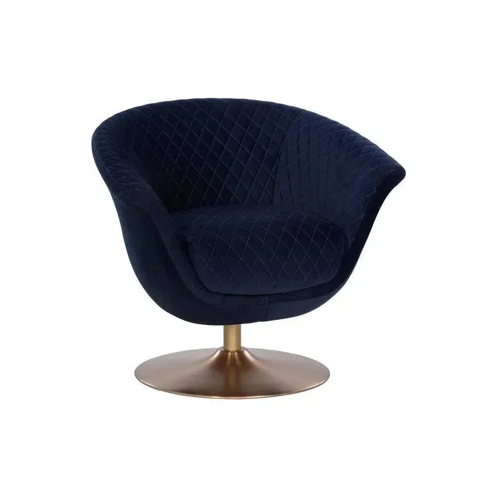 Carine Fabric Swivel Lounge Chair-Lounge Chairs-SUNPAN-Quilted Abbington Navy-LOOMLAN