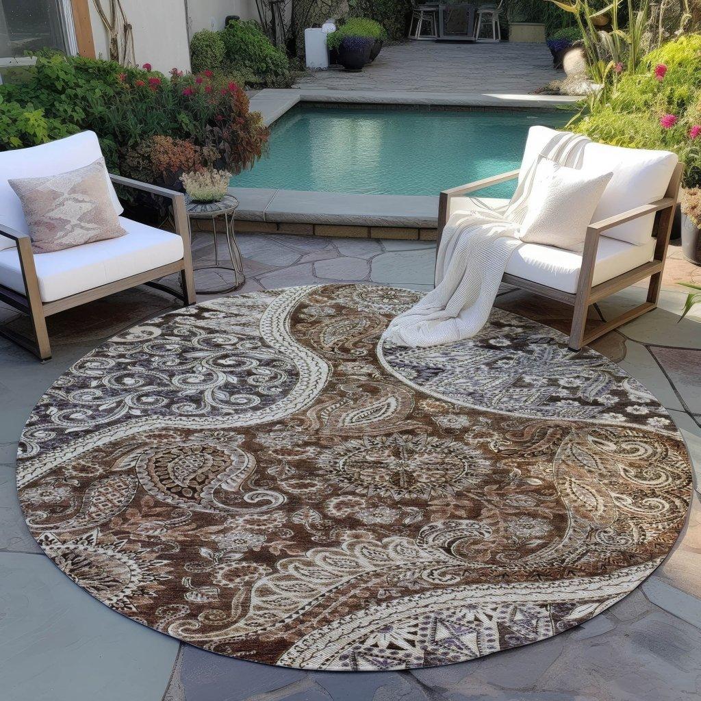 Carmina Brown Washable Indoor-Outdoor Rug-Outdoor Rugs-LOOMLAN Rugs-LOOMLAN