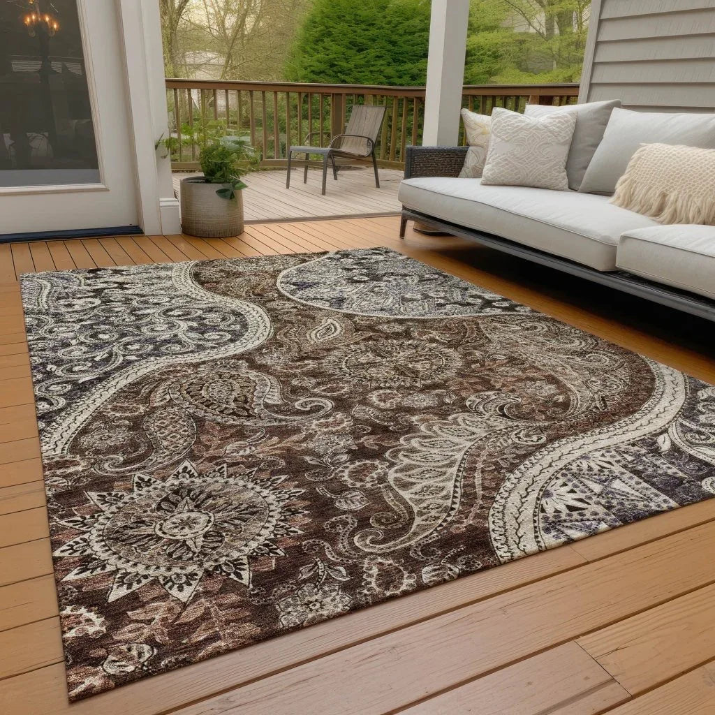 Carmina Brown Washable Indoor-Outdoor Rug-Outdoor Rugs-LOOMLAN Rugs-LOOMLAN