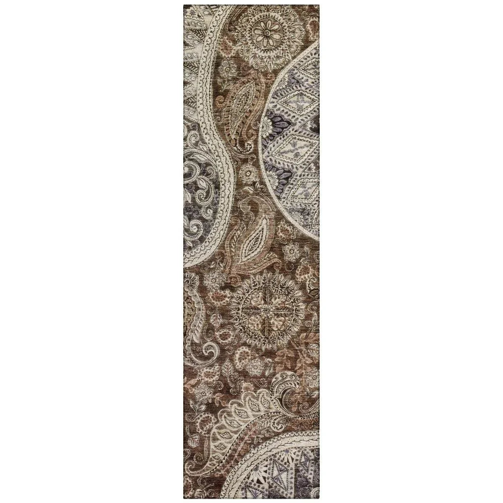 Carmina Brown Washable Indoor-Outdoor Rug-Outdoor Rugs-LOOMLAN Rugs-2'3" x 7'6"-LOOMLAN
