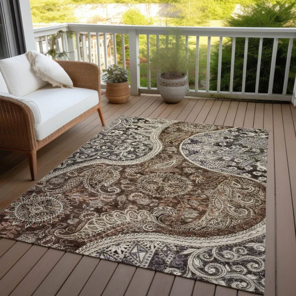 Carmina Brown Washable Indoor-Outdoor Rug-Outdoor Rugs-LOOMLAN Rugs-LOOMLAN