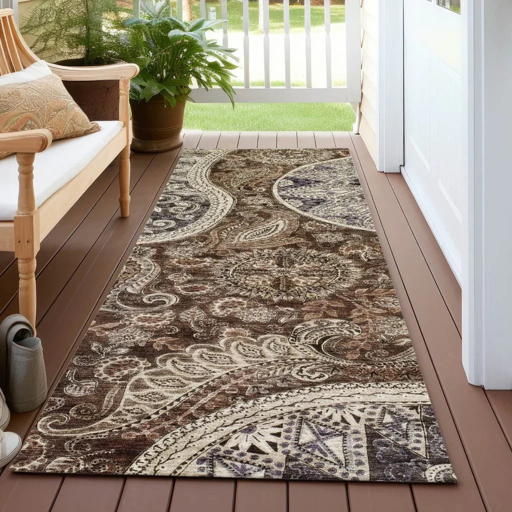 Carmina Brown Washable Indoor-Outdoor Rug-Outdoor Rugs-LOOMLAN Rugs-LOOMLAN