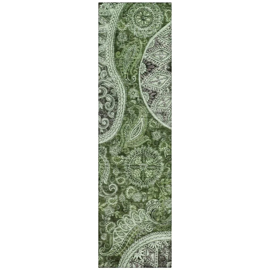 Carmina Green Washable Indoor-Outdoor Rug-Outdoor Rugs-LOOMLAN Rugs-2'3" x 7'6"-LOOMLAN