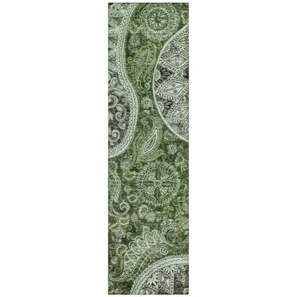 Carmina Green Washable Indoor-Outdoor Rug-Outdoor Rugs-LOOMLAN Rugs-2'3" x 7'6"-LOOMLAN