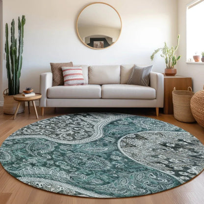 Carmina Teal Washable Indoor-Outdoor Rug-Outdoor Rugs-LOOMLAN Rugs-LOOMLAN