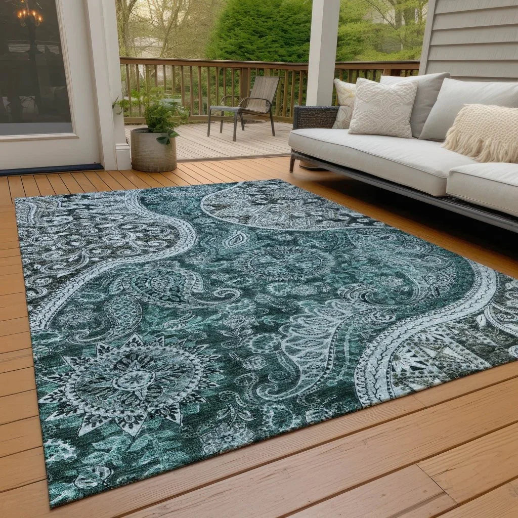 Carmina Teal Washable Indoor-Outdoor Rug-Outdoor Rugs-LOOMLAN Rugs-LOOMLAN