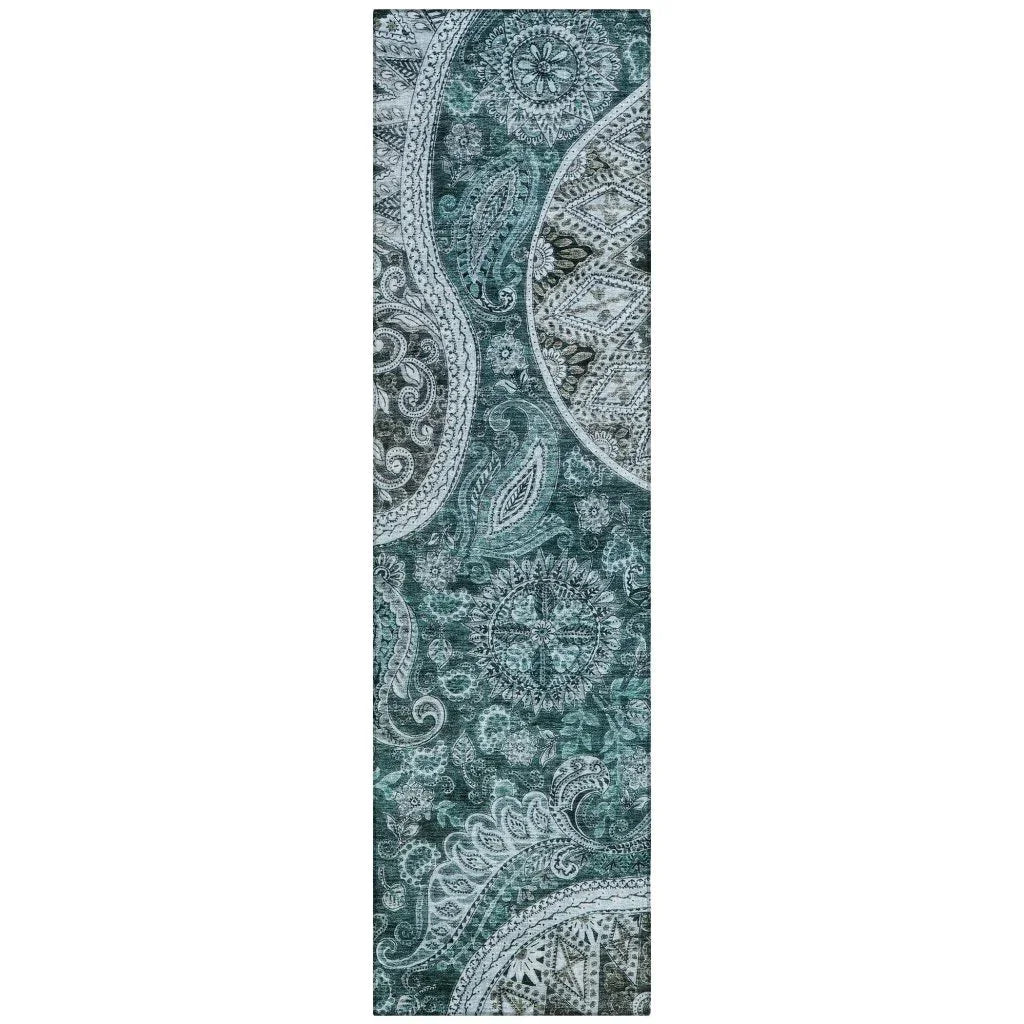 Carmina Teal Washable Indoor-Outdoor Rug-Outdoor Rugs-LOOMLAN Rugs-2'3" x 7'6"-LOOMLAN