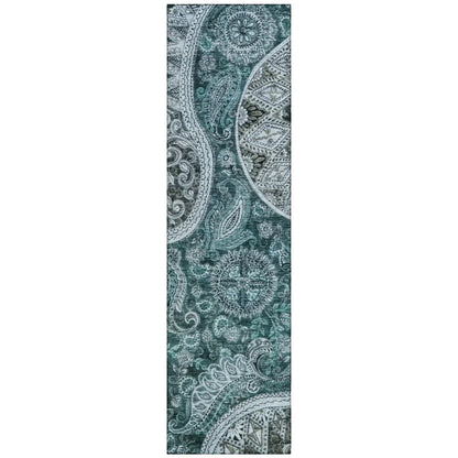 Carmina Teal Washable Indoor-Outdoor Rug-Outdoor Rugs-LOOMLAN Rugs-2'3" x 7'6"-LOOMLAN