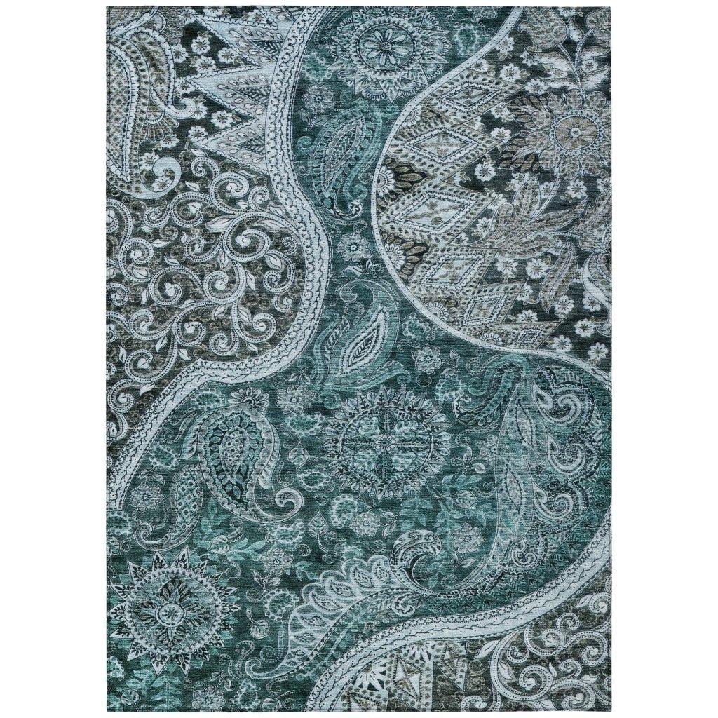 Carmina Teal Washable Indoor-Outdoor Rug-Outdoor Rugs-LOOMLAN Rugs-2'6" x 3'10"-LOOMLAN
