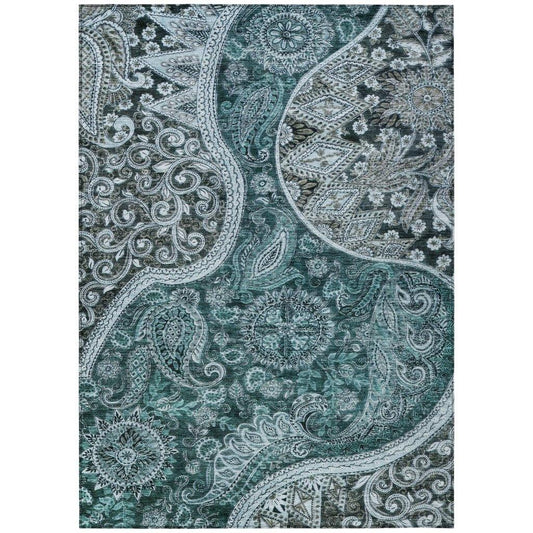 Carmina Teal Washable Indoor-Outdoor Rug-Outdoor Rugs-LOOMLAN Rugs-2'6" x 3'10"-LOOMLAN
