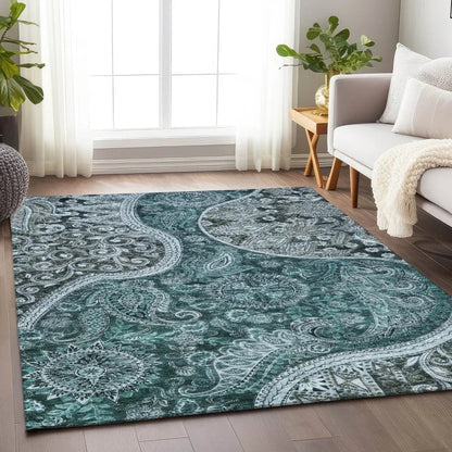 Carmina Teal Washable Indoor-Outdoor Rug-Outdoor Rugs-LOOMLAN Rugs-LOOMLAN
