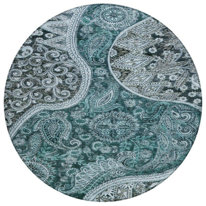 Carmina Teal Washable Indoor-Outdoor Rug-Outdoor Rugs-LOOMLAN Rugs-8' x 8'-LOOMLAN