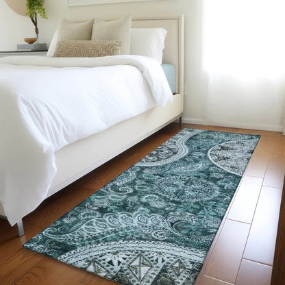 Carmina Teal Washable Indoor-Outdoor Rug-Outdoor Rugs-LOOMLAN Rugs-LOOMLAN