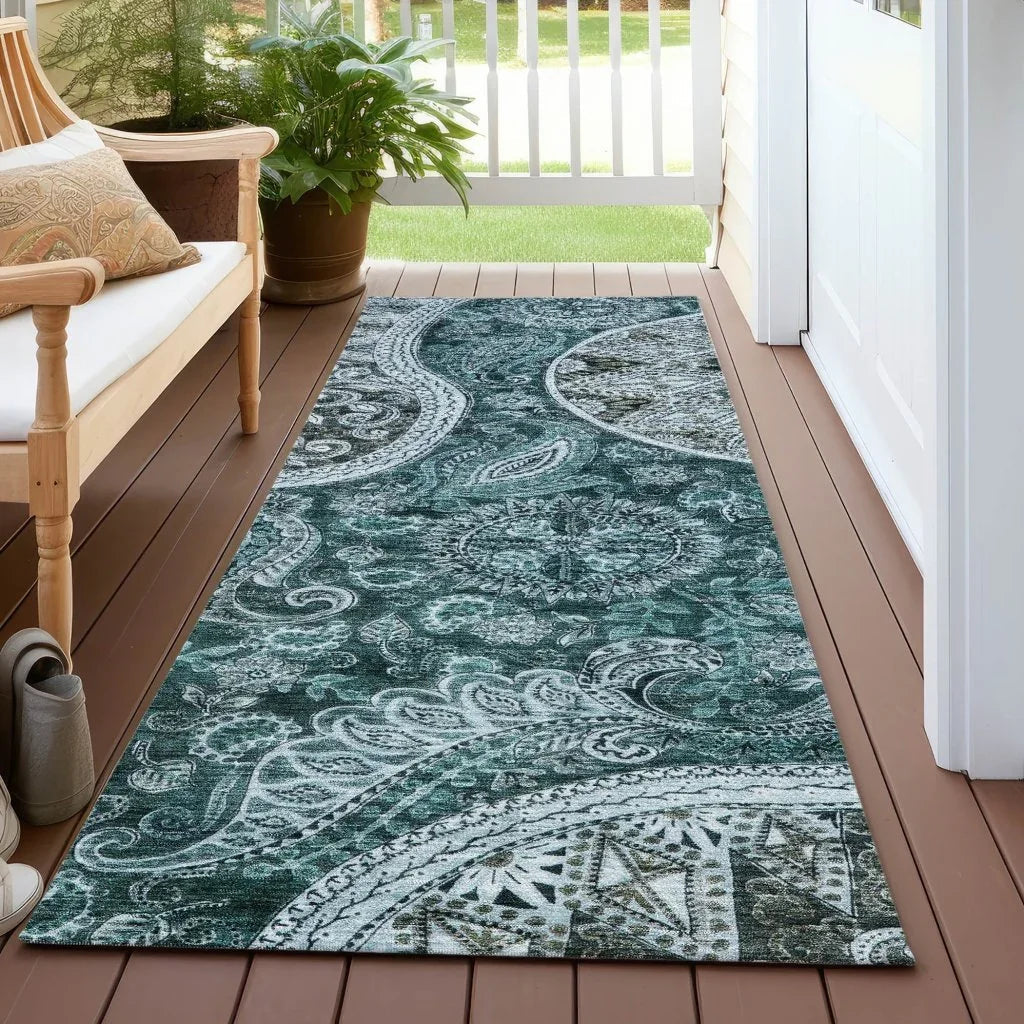 Carmina Teal Washable Indoor-Outdoor Rug-Outdoor Rugs-LOOMLAN Rugs-LOOMLAN