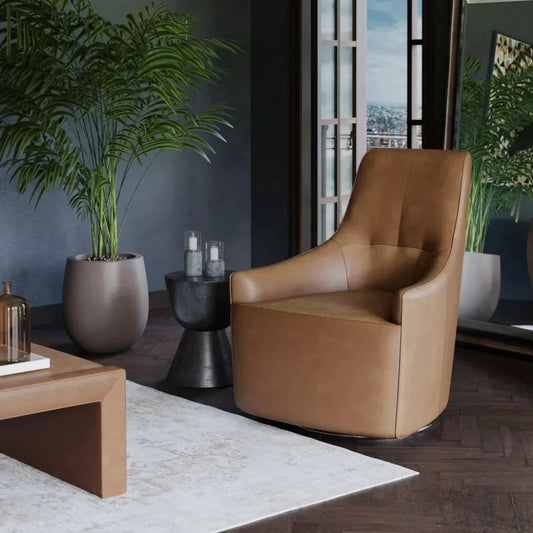 Carmine Swivel Lounge Chair Cognac Leather - LOOMLAN - SUNPAN - Club Chairs