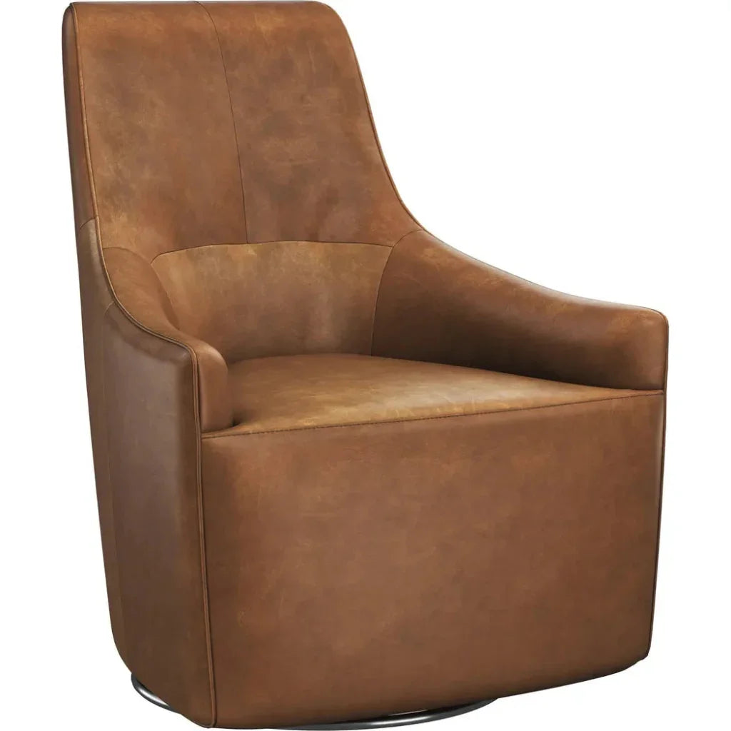 Carmine Swivel Lounge Chair Cognac Leather - LOOMLAN - SUNPAN - Club Chairs