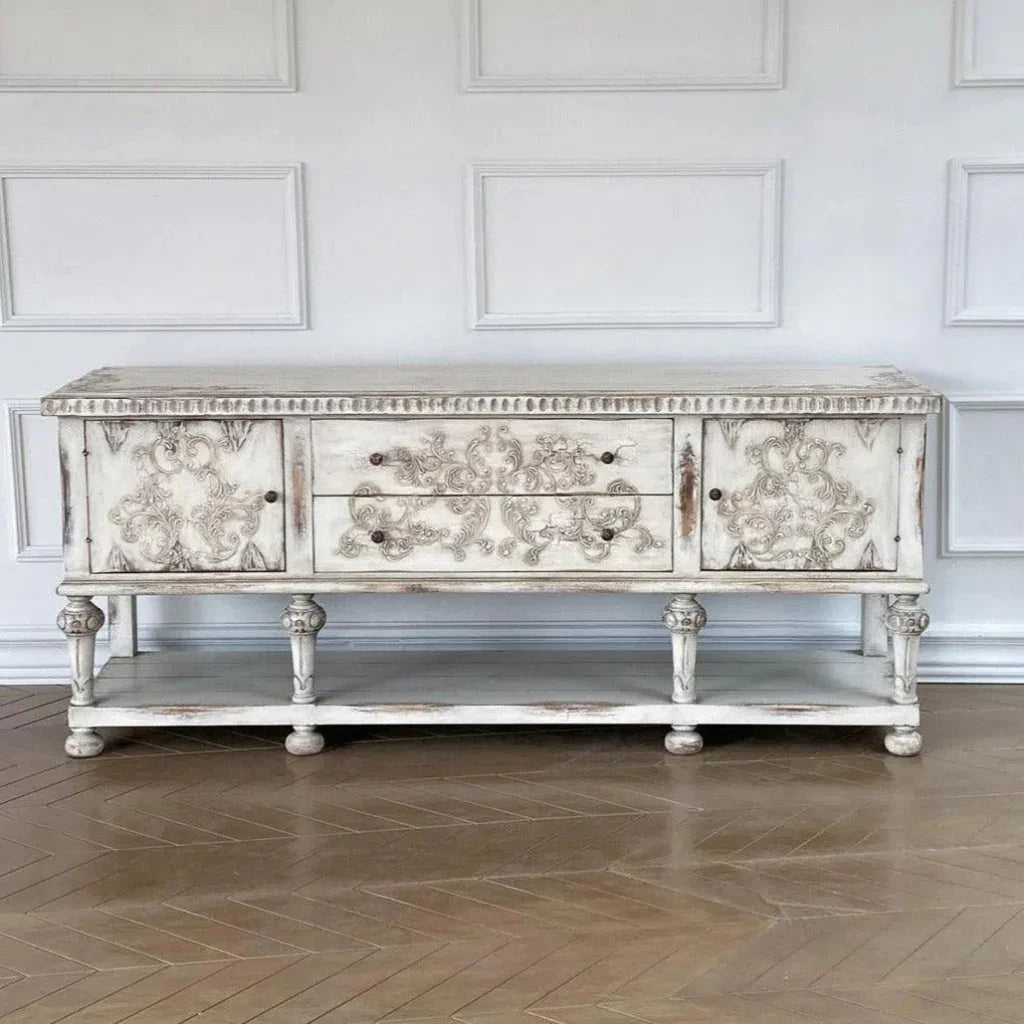 Carved Distressed White Buffet Bianca - LOOMLAN - Peninsula Home - Sideboards