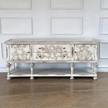 Carved Distressed White Buffet Bianca - LOOMLAN - Peninsula Home - Sideboards