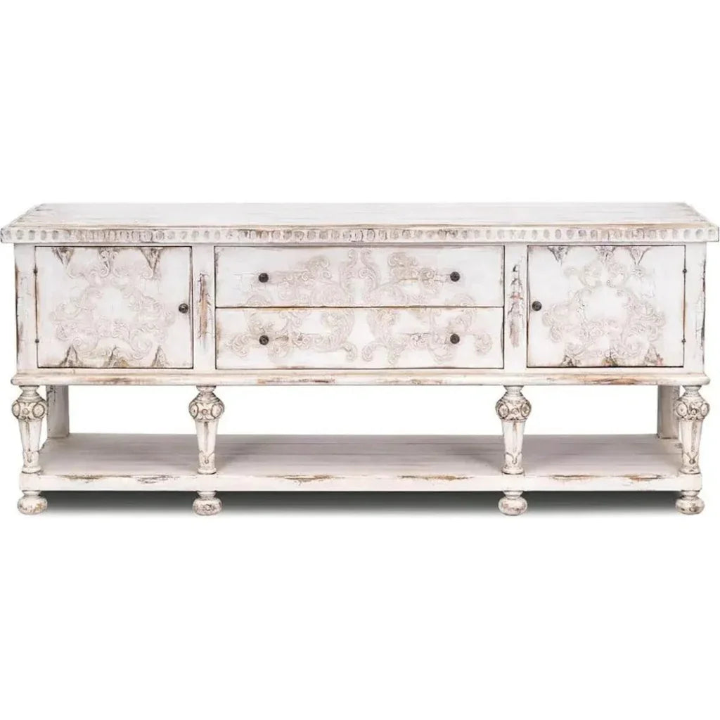 Carved Distressed White Buffet Bianca - LOOMLAN - Peninsula Home - Sideboards