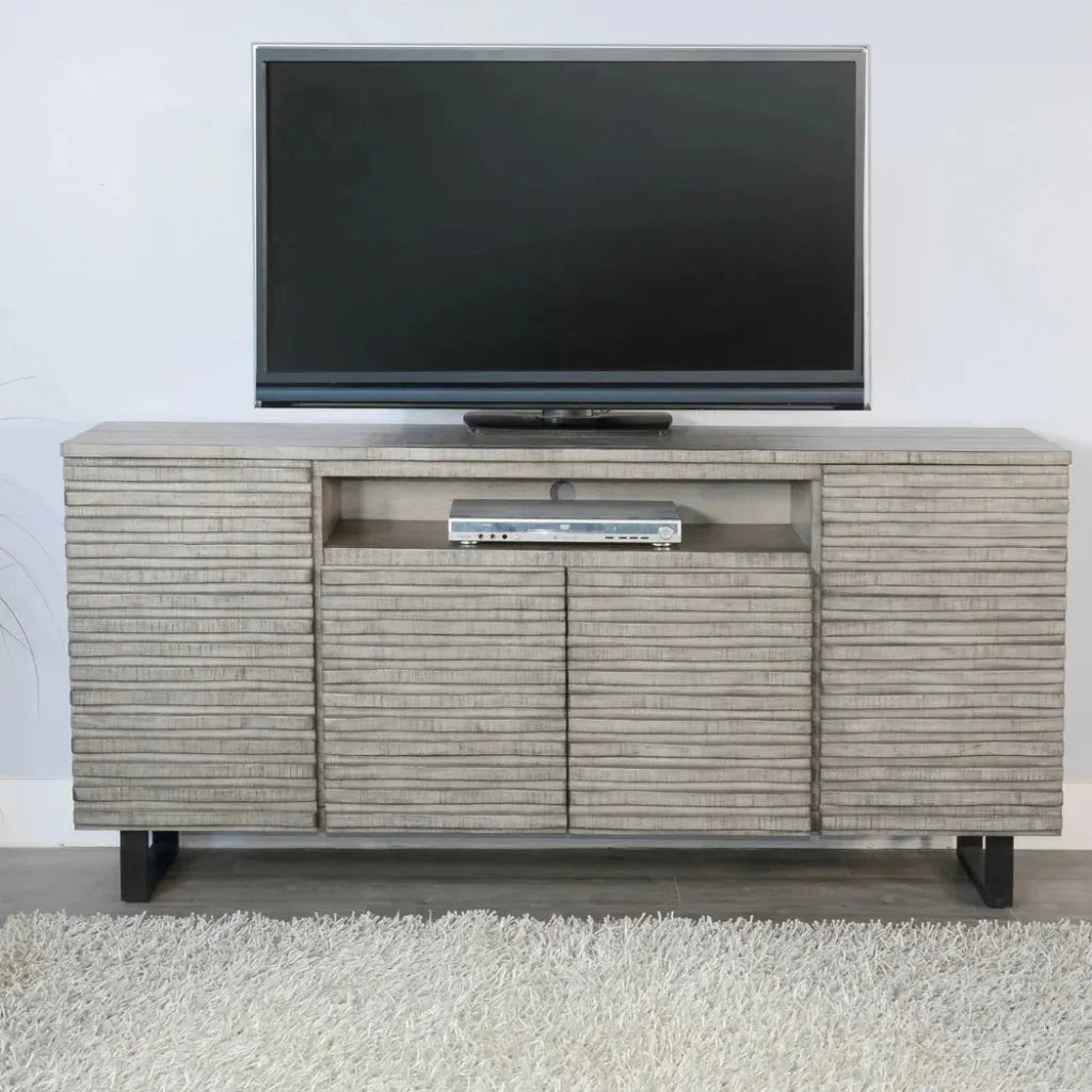Carved Wood TV Stand with Soundbar and Doors - LOOMLAN - Sunny D - TV Stands & Media Centers