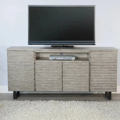 Carved Wood TV Stand with Soundbar and Doors - LOOMLAN - Sunny D - TV Stands & Media Centers