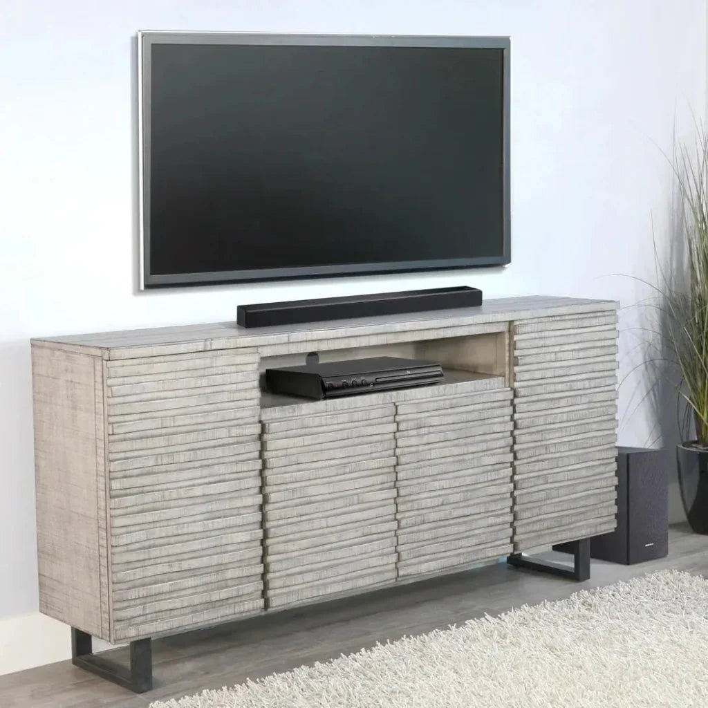 Carved Wood TV Stand with Soundbar and Doors - LOOMLAN - Sunny D - TV Stands & Media Centers