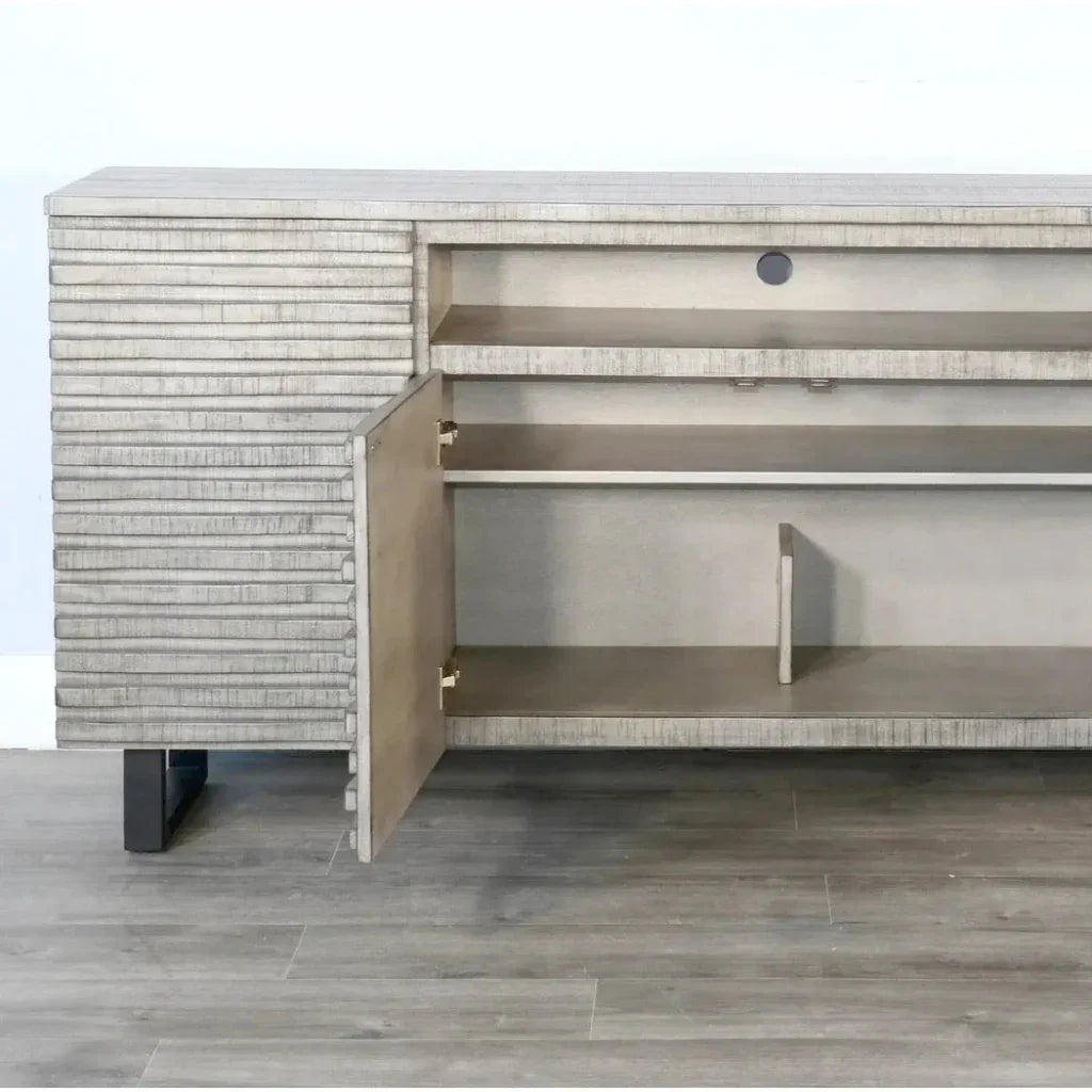 Carved Wood TV Stand with Soundbar and Doors - LOOMLAN - Sunny D - TV Stands & Media Centers