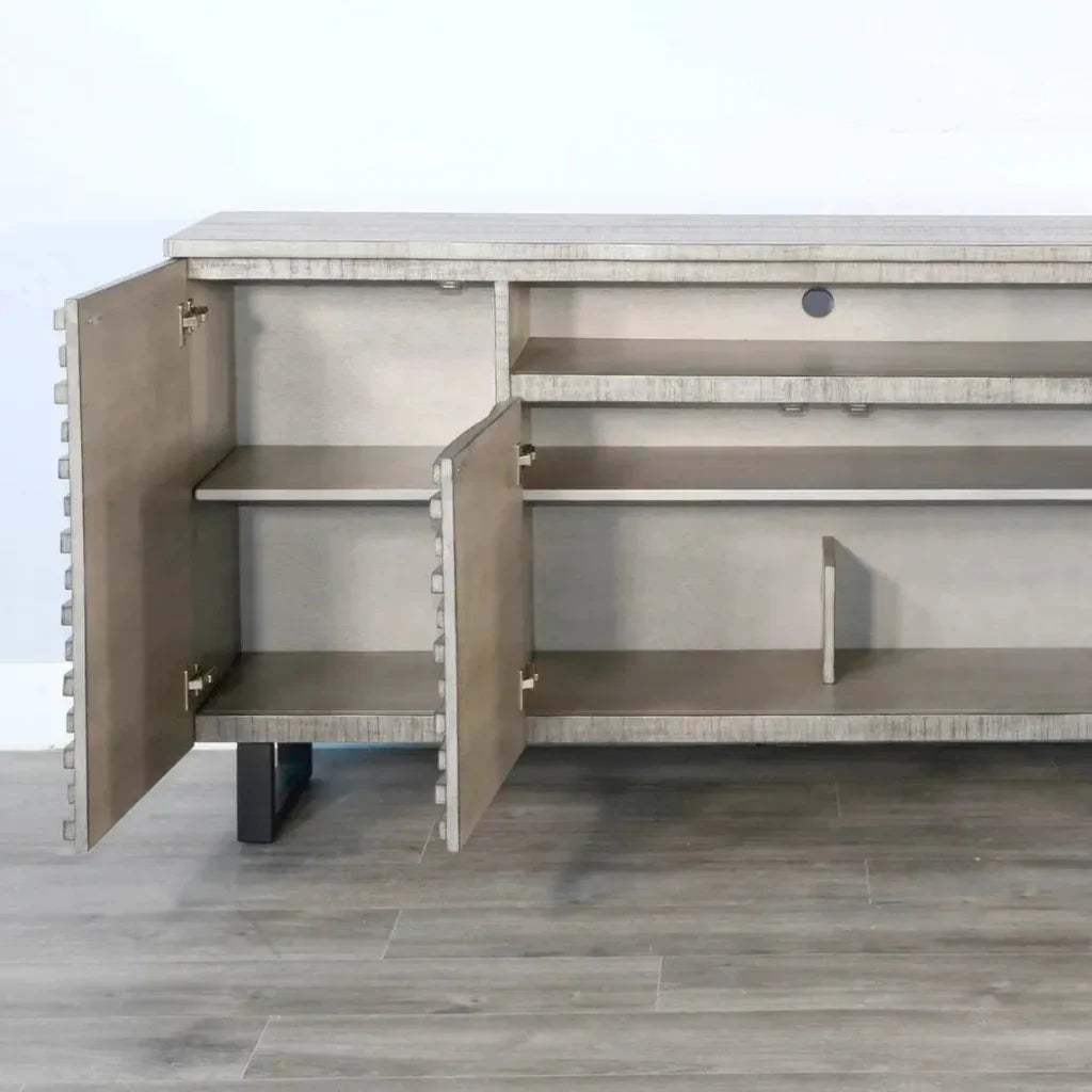 Carved Wood TV Stand with Soundbar and Doors - LOOMLAN - Sunny D - TV Stands & Media Centers