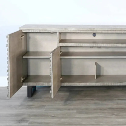 Carved Wood TV Stand with Soundbar and Doors - LOOMLAN - Sunny D - TV Stands & Media Centers