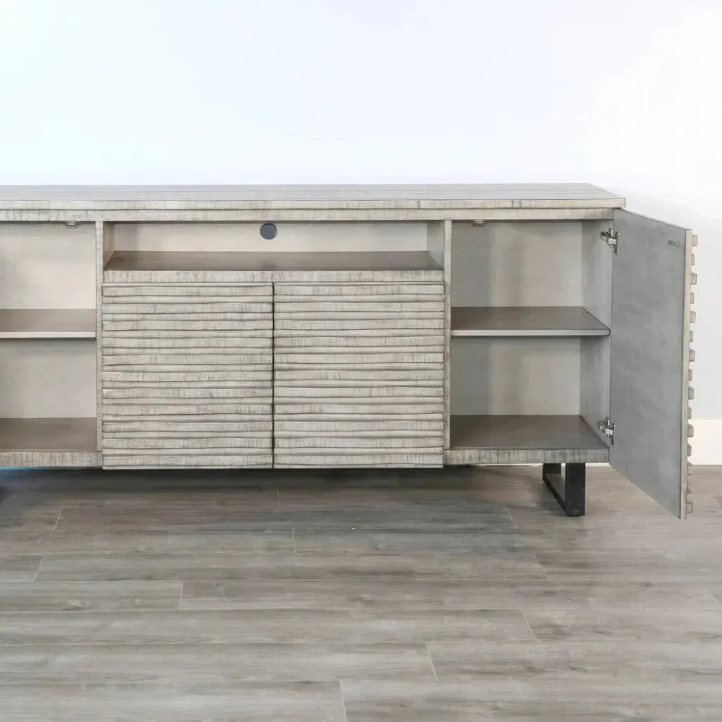 Carved Wood TV Stand with Soundbar and Doors - LOOMLAN - Sunny D - TV Stands & Media Centers