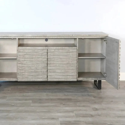 Carved Wood TV Stand with Soundbar and Doors - LOOMLAN - Sunny D - TV Stands & Media Centers