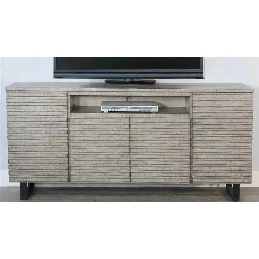 Carved Wood TV Stand with Soundbar and Doors - LOOMLAN - Sunny D - TV Stands & Media Centers