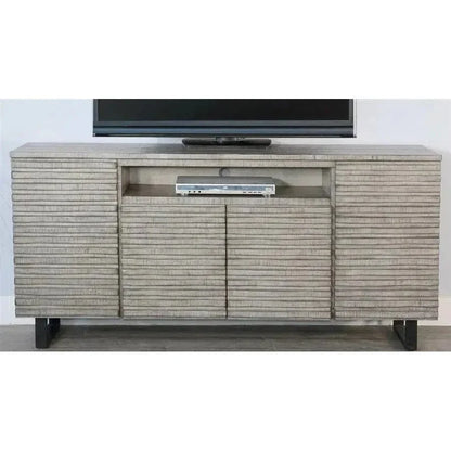 Carved Wood TV Stand with Soundbar and Doors - LOOMLAN - Sunny D - TV Stands & Media Centers