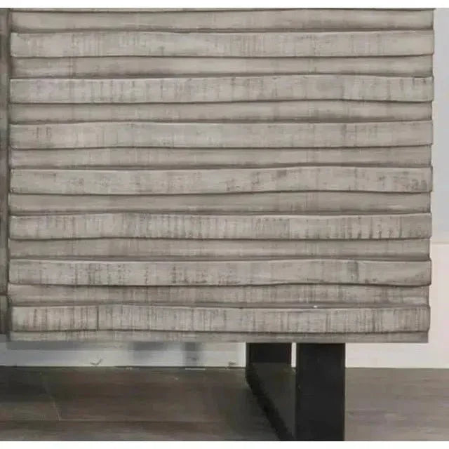 Carved Wood TV Stand with Soundbar and Doors - LOOMLAN - Sunny D - TV Stands & Media Centers