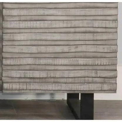 Carved Wood TV Stand with Soundbar and Doors - LOOMLAN - Sunny D - TV Stands & Media Centers