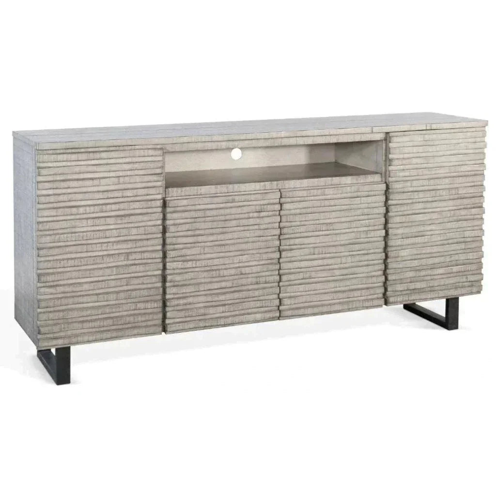 Carved Wood TV Stand with Soundbar and Doors - LOOMLAN - Sunny D - TV Stands & Media Centers