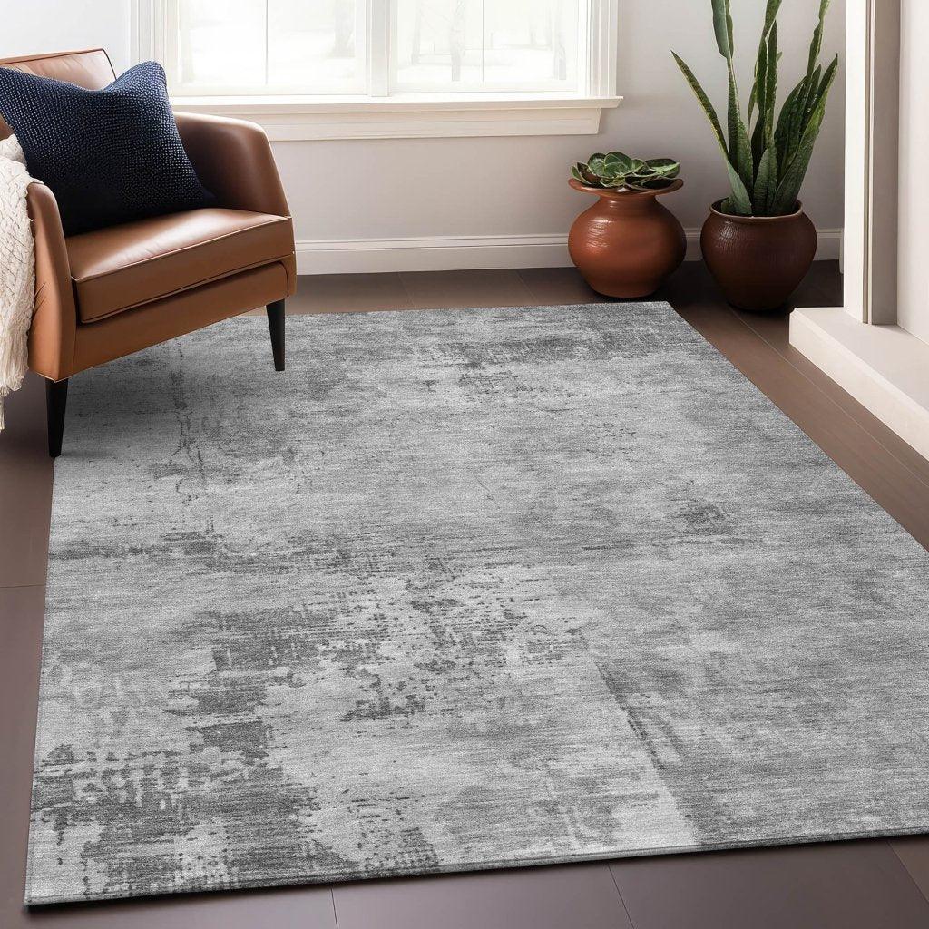 Cassiva Gray Washable Indoor-Outdoor Rug-Outdoor Rugs-LOOMLAN Rugs-LOOMLAN