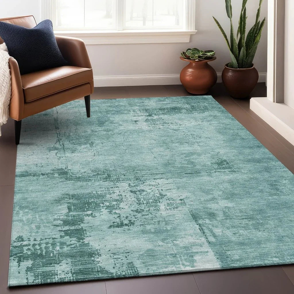 Cassiva Teal Washable Indoor-Outdoor Rug-Outdoor Rugs-LOOMLAN Rugs-LOOMLAN
