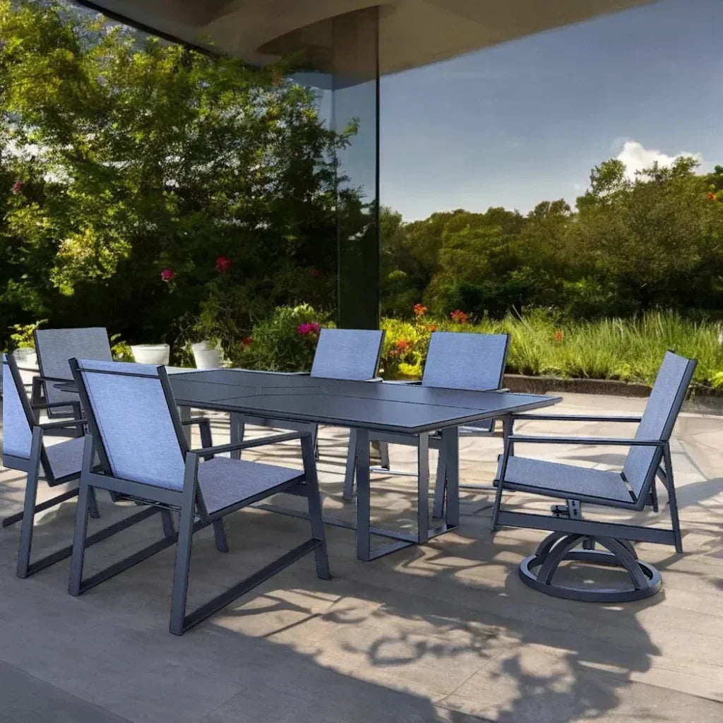 Prism Aluminum Sling Dining Set Table Seats 6-Outdoor Dining Sets-Castelle-LOOMLAN