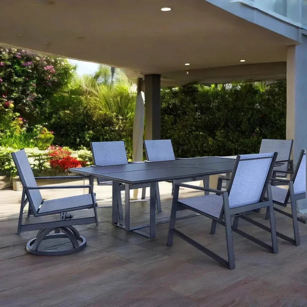 Prism Aluminum Sling Dining Set Table Seats 6-Outdoor Dining Sets-Castelle-LOOMLAN