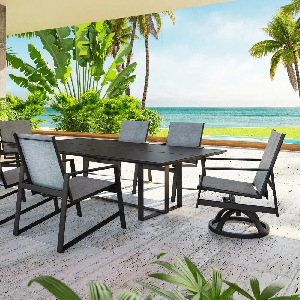 Castelle Prism Sling Swivel Rocking Dining Chair-Outdoor Dining Chairs-Castelle-LOOMLAN