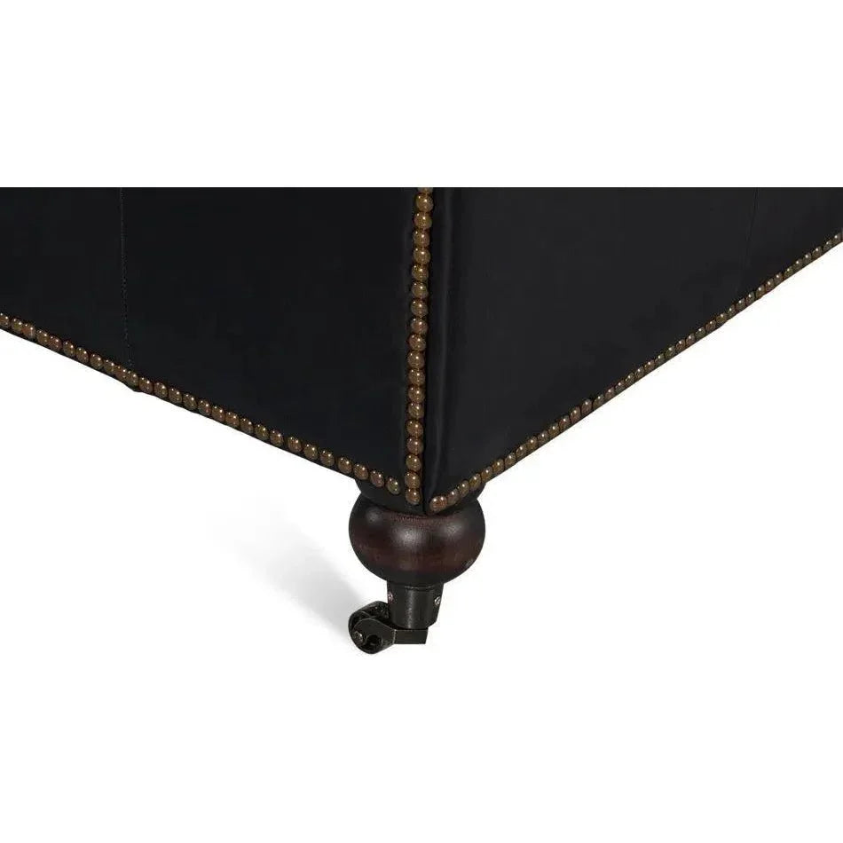 Castered Chesterfield Wood Onyx Black Sofa - LOOMLAN - Sarreid - Sofas & Loveseats